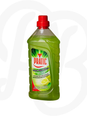 750ml bottle of PRATIC Limone/Lemon No-Rinse Floor Cleaner with bright green liquid and a red cap.